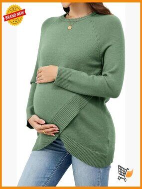 Maternity Wool Blend Crossover Ribbed Hem Pullover Sweater